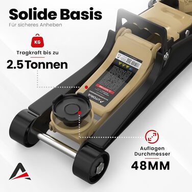 Гідравлічний домкрат Wagenheber 2.5T низькопрофільний для легкових авто та авто з заниженою підвіскою, до 2500 кг, бежевий + 3 гумові накладки та адаптер