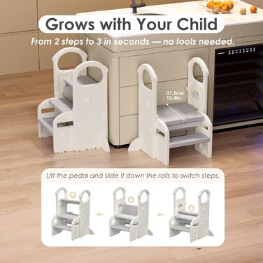 Дитячий тривалий стільчик Hoopyosms з регулюванням висоти, складний, з поручнями, антиковзкий, для ванної та кухні, сірий