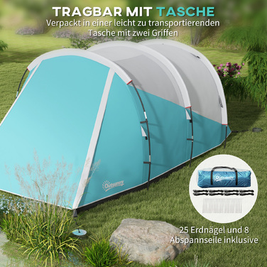 Тунельний намет Outsunny на 5 осіб, 180H x 460L x 230W см, стійкий до ультрафіолету, з кілочками, відтяжками, сумкою для перенесення, водовідштовхувальним, синій