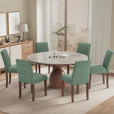 COLAMY Комплект обідніх стільців для кухні та їдальні (6 шт), зелені, з м'яким сидінням та спинкою, дерев'яні ніжки