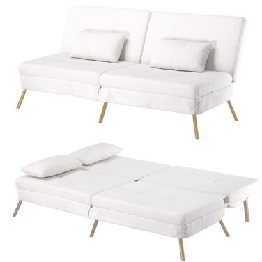 Диван-ліжко LUCKRACER 3-місний з функцією сну, обтягнутий штучним оксамитом (Teddy Velvet), білий. Ідеальний для вітальні та квартири.