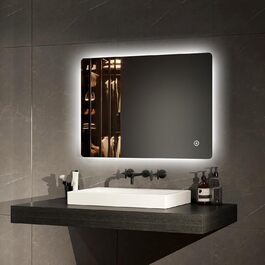 Дзеркало для ванної кімнати EMKE з підсвічуванням 50x70 см, регульована яскравість, LED, сенсорне керування, функція пам'яті, холодний колір, IP44, енергозберігаюче