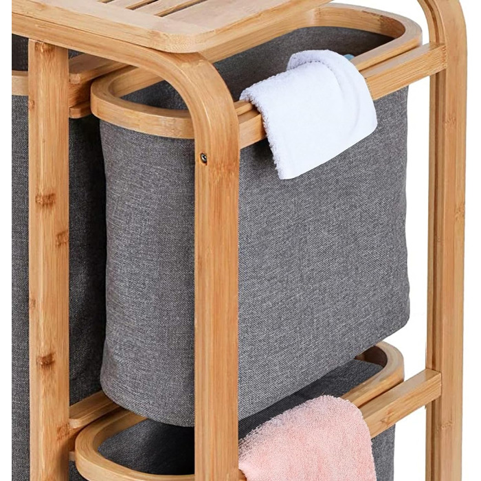 ОГОЛОШЕННЯ. Бамбуковий кошик для білизни CON XL, полиця для ванної кімнати, бамбукова вішалка для білизни, мішок для білизни, полиця для ванної кімнати, сортувальник білизни (сірий)