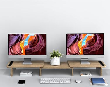 Підставка для монітора Zimilar Dual, з регулюванням висоти та кута нахилу, дерев'яна, для двох моніторів, з місцем для зберігання (великий розмір), колір: дуб