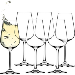 Кришталеві келихи для білого вина KADAX, набір з 6 келихів, об'ємом 360 мл, келихи на довгій ніжці, елегантні і прості келихи для білого вина для