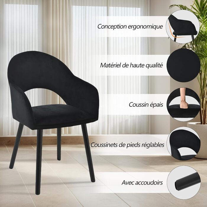 Набір з 6 кухонних стільців для їдальні з підлокітниками, бежевий, поліестер, дерев'яні ніжки