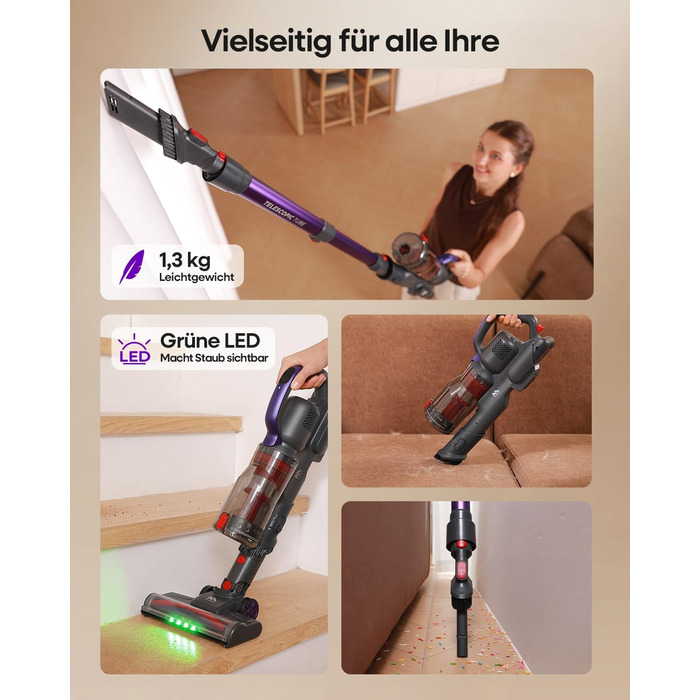 Акумуляторний бездротовий пилосос AlloyMove A03 Lila: 45000Pa, 450W, 60 хвилин, LED, для тварин, килимів, твердих поверхонь