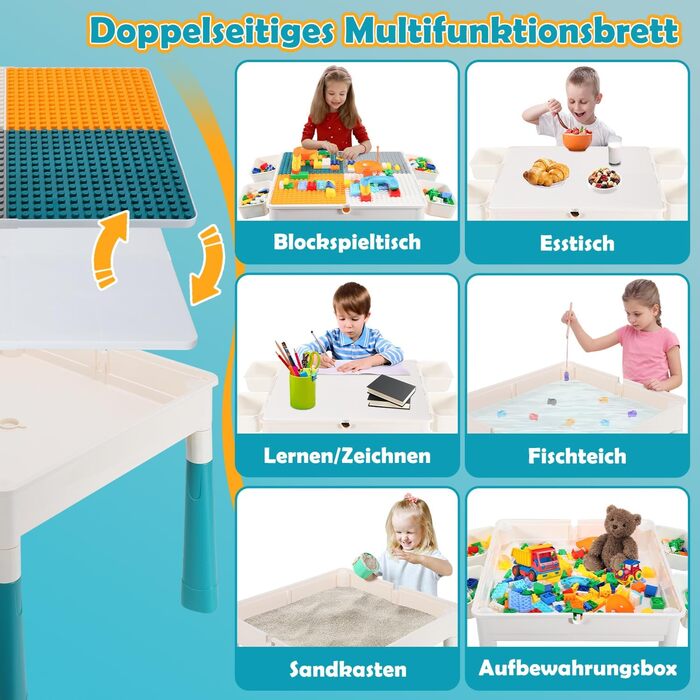 Дитячий стіл з 2 стільцями, ігровий стіл для дітей з 251 кубиком, багатофункціональний стіл для активностей від 2 років з місцем для зберігання, творчий стіл для конструювання з набором кубиків