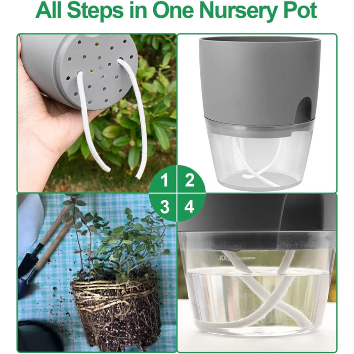 Набір горщиків для трав на кухню, самополив, 3 шт. (18.2x11x15.3 см), сірий