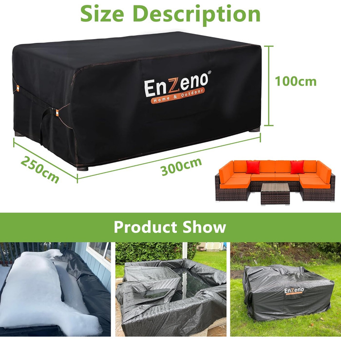 Водонепроникний чохол для садово-патіо меблів Enzeno, 300x250x100 см, захист від дощу та бруду