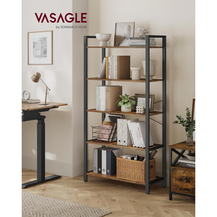 Стелаж VASAGLE Regal: 5 полиць, для офісу, вітальні, спальні, кухні, 30 x 80 x 153 см, вінтажний коричневий + чорний