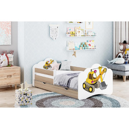 Дитяче ліжечко Happy Babies MOBI 160 x 80 Дитяче ліжко із захистом від падіння та ящиком для зберігання Молодіжне ліжко з кольоровою наклейкою Дитяче ліжечко з матрацом 80x160 Дитяче ліжко для дівчинки хлопчиків Дуб сонома (М21)