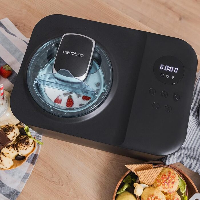 Машина для приготування морозива Cecotec Gelacy 1200 Touch, 1,2 л, чорний. Електрична, з компресором, сенсорний дисплей, швидке заморожування за 30 хвилин