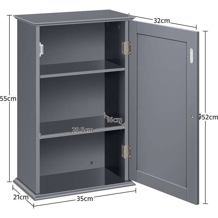 Настінний шкаф Yaheetech з однією дверцятами: для ванної, кухні, медичний, білий, 35x21x55 см