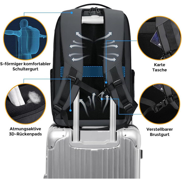 Рюкзак для ноутбука FENRUIEN 26L-38L, бізнес, 15.6 дюймів, USB-порт для зарядки, чорний