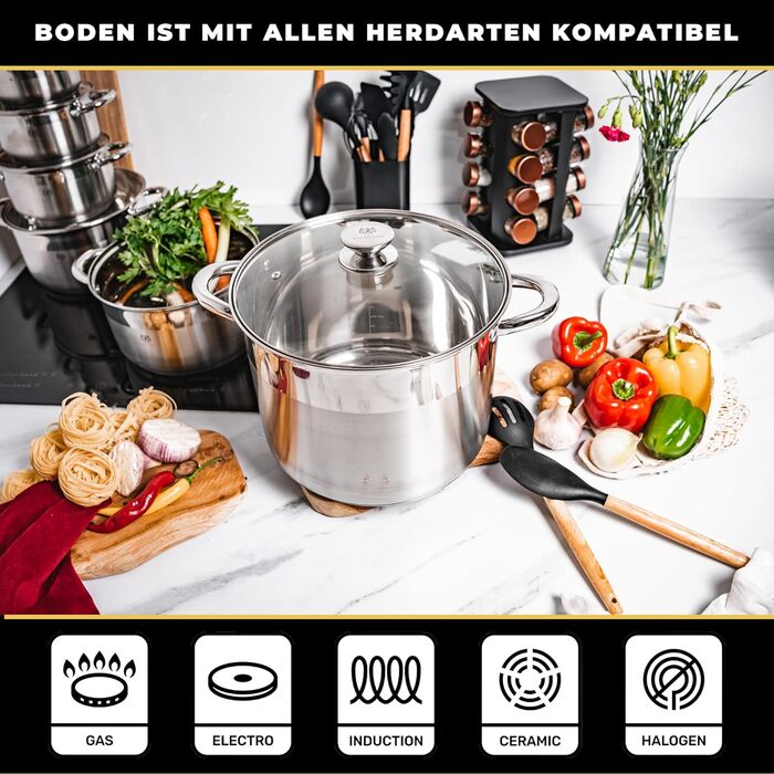 Нержавіюча каструля Karl Hausmann 6L з кришкою: каструля для плити, супу та пасти (діаметр 26 см)