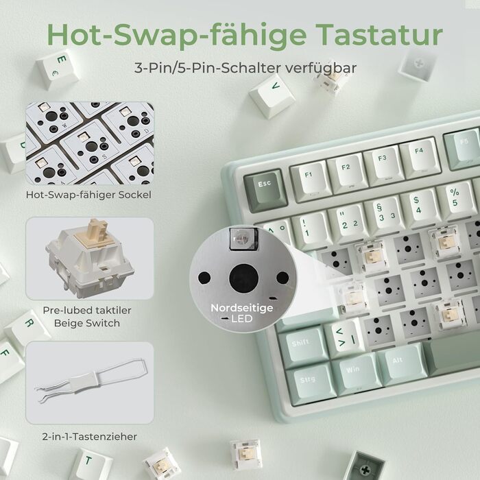 Механічна клавіатура Royal Kludge R98 Pro: 96% Gasket, RGB, NumPad, PBT, Hot-Swap, Creamy Switches (Beige/Cyan)