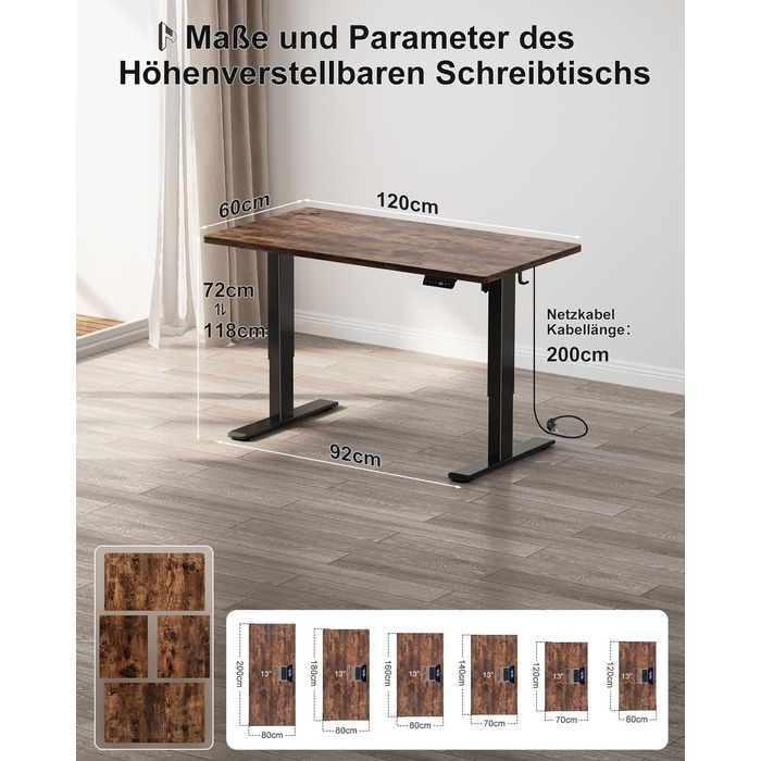 Регульований стіл Homall 200x80 см з USB-портом, електричний, з органайзером для кабелів, пам'ять налаштувань, комп'ютерний стіл