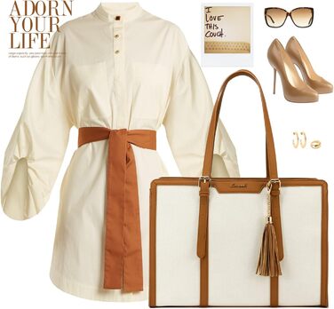 Сумка для ноутбука LOVEVOOK 15.6 дюймів: велика, зручна, для роботи, навчання, подорожей (бежева, коричнева)