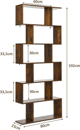 Книжкова шафа COSTWAY, 6 ярусів, окремо стояча, 192x80x23 см, вінтажний коричневий, для вітальні, спальні, офісу