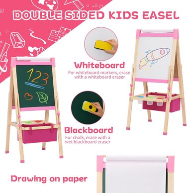 Дитяча мольберт-дошка Maltafel рожевого кольору з сумкою, регульована висота, двосторонній, з рулоном паперу, для дітей від 4 років