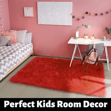 М'який килим для спальні, пухнаста вітальня, дитяча кімната, плюшевий килим, сірий килим, прямокутна форма, симпатична прикраса для кімнати, трав'янисто-зелений (4x6 футів, червоний / прогулянковий, суцільний колір (тверді частинки для відпочинку))
