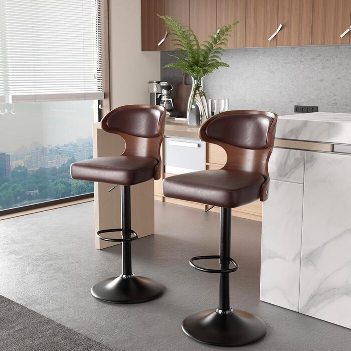 Барний стілець Hawthyhome 4 шт. у наборі, коричневий, з підніжкою та спинкою