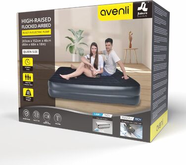 Надувний матрац-ліжко AVENLI для 2 осіб, 203x152x46 см, з інтегрованою помпою, флаокована поверхня, для дому та кемпінгу