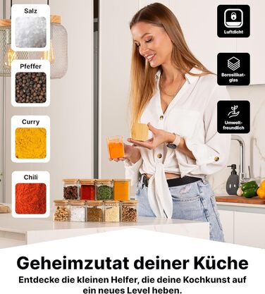 Набір скляних баночок для спецій Deco haus® з дерев'яними кришками (10 шт.) - Набір контейнерів для спецій, баночки для приправ