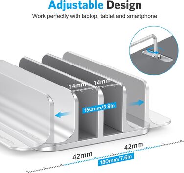 Підставка для ноутбука OMOTON, регульована, для MacBook Air/Pro (до 17.3 дюймів), срібна