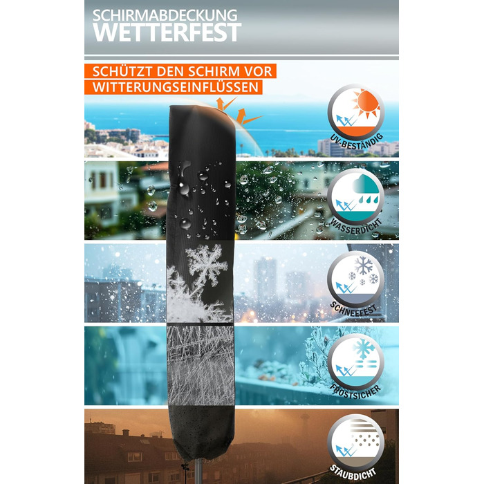 Чохол для парасольки Menz 2-4 м, 420D Oxford, водовідштовхувальний, UV-стійкий, захист від вітру, для саду (Чорний, 174x32/35 см)