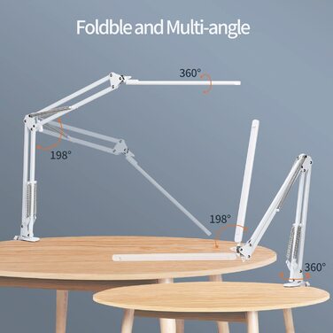Світлодіодна настільна лампа, регульована яскравість затискна лампа архітектора з поворотним важелем, функція пам'яті і USB-порт Офісна настільна лампа, 3 колірні температури і 10 рівнів яскравості для читання, роботи,навчання, 12 Вт (Білий 12 Вт)