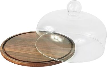 Таця Relaxdays з кришкою, скляна, для тортів та закусок, зберігає свіжість, 16x28 см, дерев'яна (акація)