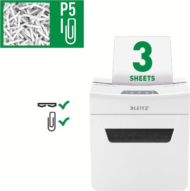 Leitz IQ 10X Premium Protect: Шредер для документів, 18л, 3 листи, мікроріз, для офісу та дому, білий