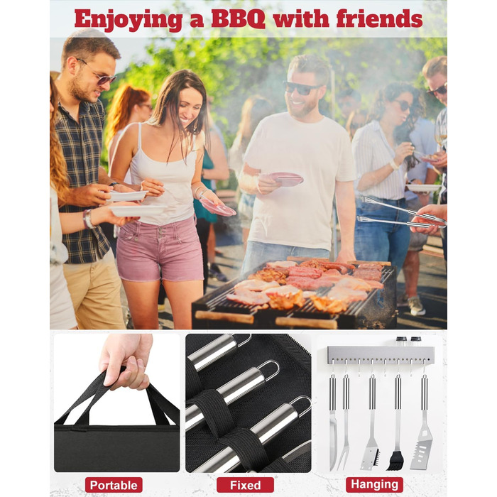 Набір гриль-посуду 28 предметів з нержавіючої сталі, професійний аксесуар для гриля з сумкою, подарунок на День народження/Різдво для чоловіків, для саду та кемпінгу, BBQ