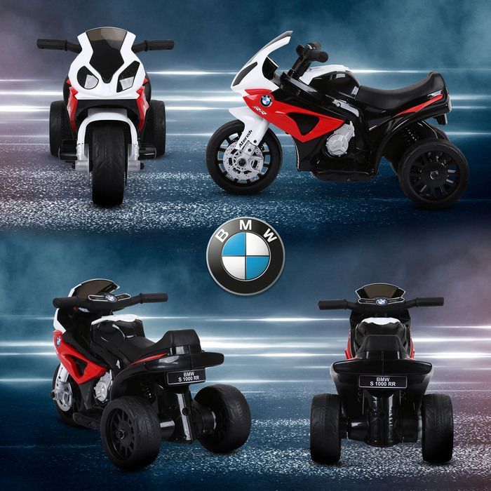 HOMCOM BMW S1000RR ліцензійний електричний триколісний дитячий мотоцикл з акумулятором, дитячий транспорт, сталевий, червоний, 66x37x44 см