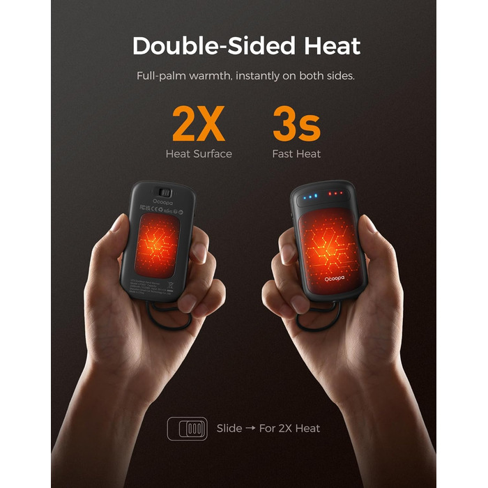 Електричний підігрівач рук OCOOPA UT5 DuoHeat (фіолетовий) - 2 шт., для кемпінгу, полювання, подорожей