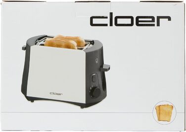 Тостер Cloer 3410, 825 Вт, 2 скибочки, насадка для булочки, підйомник, шухляда для крихт, матовий металевий корпус