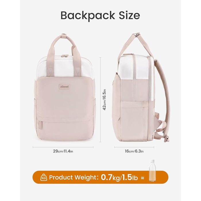 Сумка-рюкзак LOVEVOOK для жінок, 15.6 дюймів, для ноутбука, шкільна сумка для підлітків, дівчаток, елегантний туристичний рюкзак, сумка для роботи, повсякденна сумка, водонепроникна, для подорожей, навчання, роботи (15.6 дюймів, Бежево-рожевий)