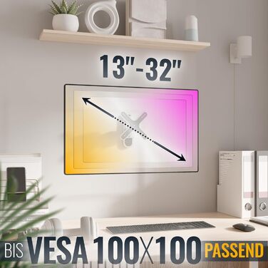 Кріплення для монітора RICOO TÜV сертифіковане, поворотне та нахильне, універсальне, 13-32 дюйми, VESA 75x75, 100x100 мм, до 15 кг, срібний колір