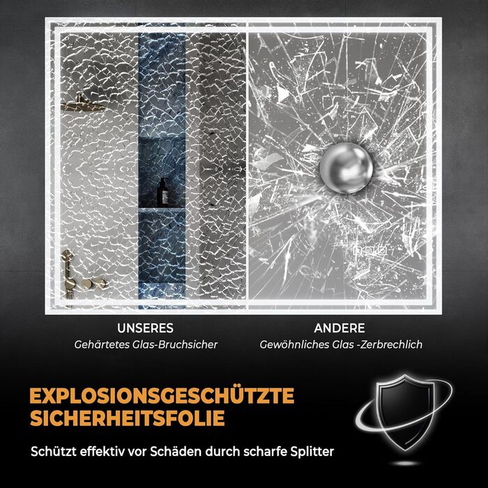 Дзеркало для ванної кімнати LOMIKEN з підсвічуванням, 60x50x3,5 см, LED, 6400K, холодний білий, економія енергії, вертикальне/горизонтальне кріплення, вимикач, захист від запотівання, 3 колірні температури