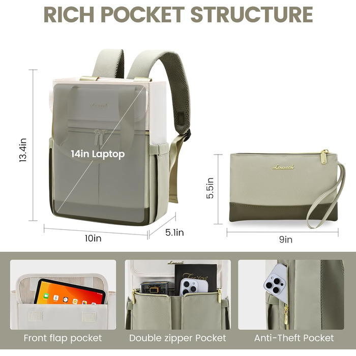 Жіночий рюкзак LOVEVOOK: компактний, водонепроникний, для міста та подорожей (13,3 дюйми)