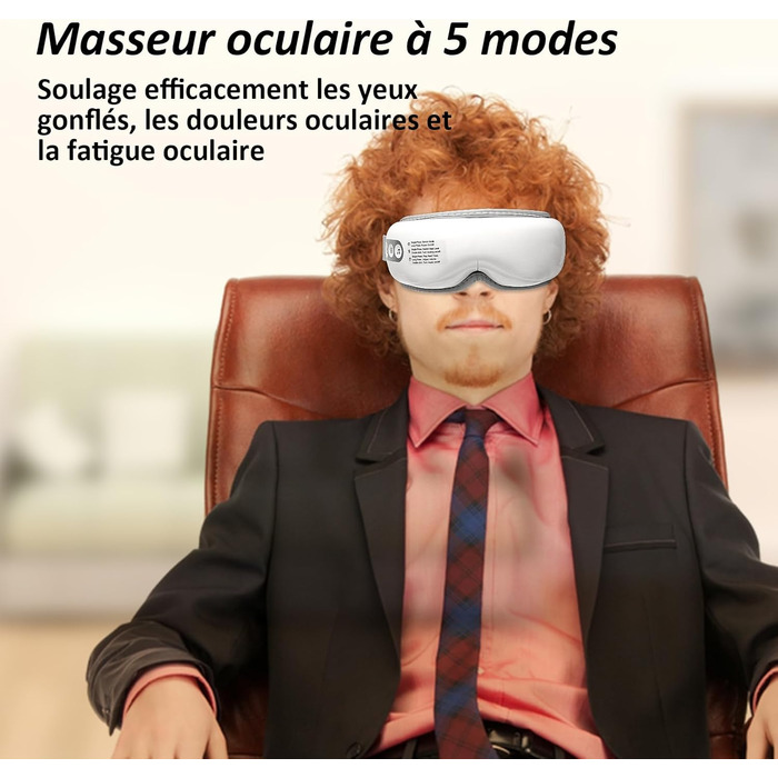 Масажер для очей з підігрівом та Bluetooth, 5 режимів масажу, зняття сухості та мігрені