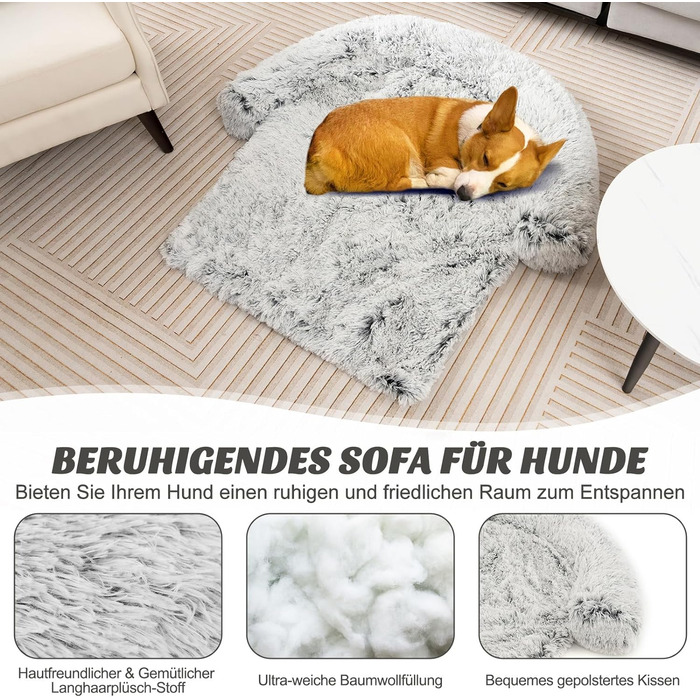 Підстилка для собак пухнаста, захист для дивана, ковдра для собак, миється, плюшева підстилка для собак котів, килимок для собак, 1089x16см, сіро-білий S