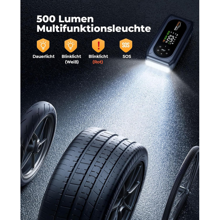 Powerbank для автомобіля YaberAuto AP02 з компресором, 150PSI, 4500A, LED ліхтар 500 люмен, LCD дисплей 3.3