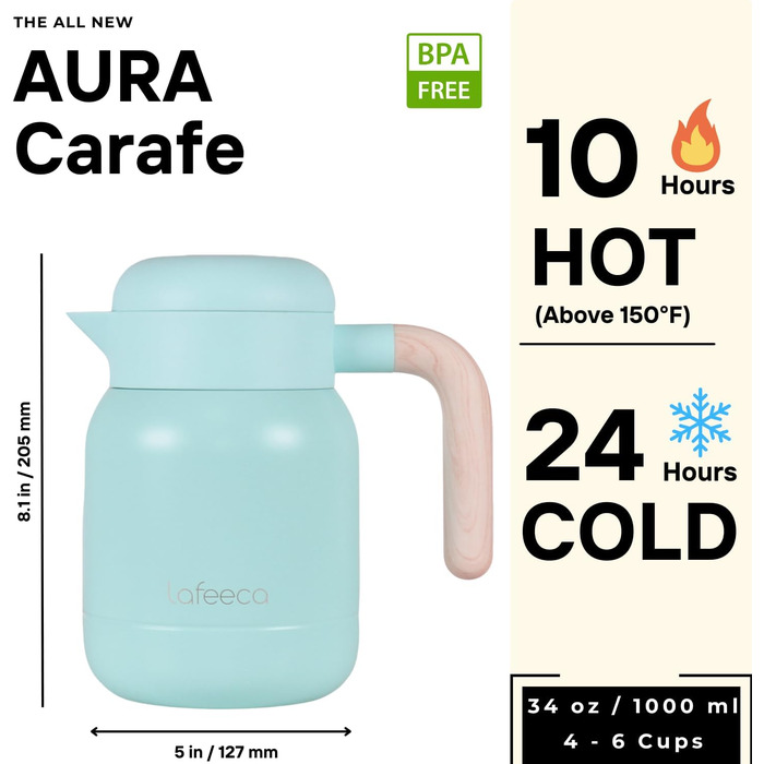 Термос Aura Dune для кави та чаю, 1 літр, блакитний (Mirage Blue)