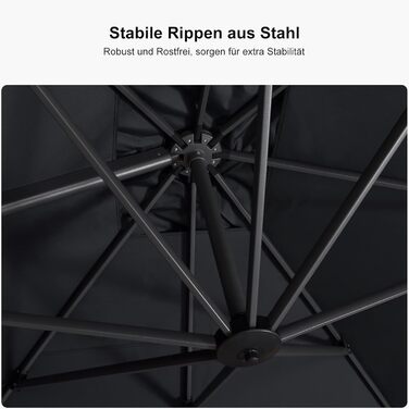 Парасолька від сонця PURPLE LEAF 250x250 см, велика підвісна парасолька-ампел з рукою-коханцем, поворотом на 360° та хрест-підставкою для тераси та балкона, сіра