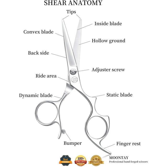 Ножиці для стрижки Moontay 5,5', великі отвори для пальців, професійні, японська нержавіюча сталь 440C, перукарські ножиці сріблясті (6 дюймів)
