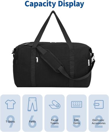 Сумка для ручної поклажі Narwey 40L (52x35x22 см, A-black) - Сумка вихідного дня/Спорт для жінок та чоловіків