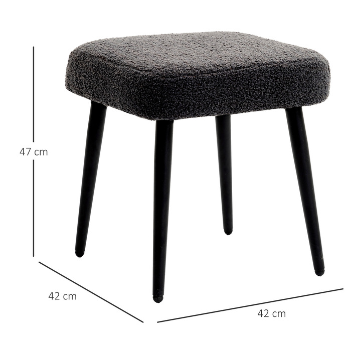 HOMCOM Footstool Квадратний пуф з кашеміровим виглядом, темно-сірий, сталеві ніжки, ідеально підходить для вітальні та спальні